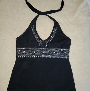 a.n.a Halter Top Embroidered with Sequin Black Petite Medium